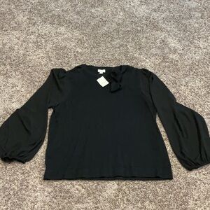 J. Crew Black Puff Sleeve Blouse with Tie Front NWT
